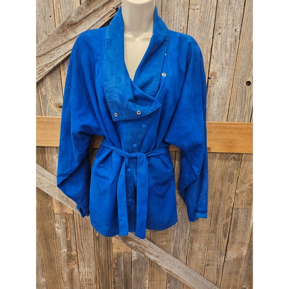 David Laurenz leathers made in USA vivid blue suede shaket w/ tie M ^ - Picture 1 of 8